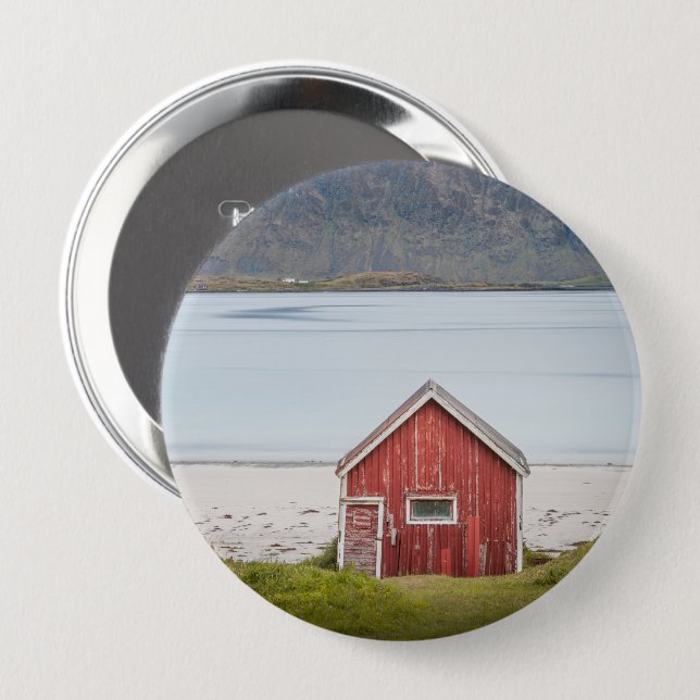 Badge Rond 10 Cm Cabine rouge Ramberg Lofoten (Devant & derrière)