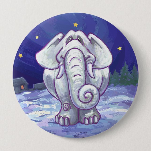Badge Rond 10 Cm Cadeau Eléphant blanc mignon (Devant)