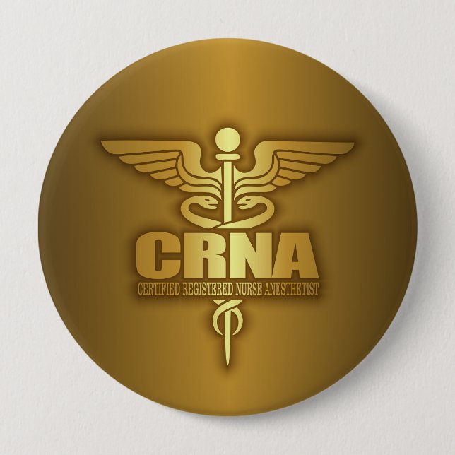 Badge Rond 10 Cm Caducée d'or (CRNA) (Devant)