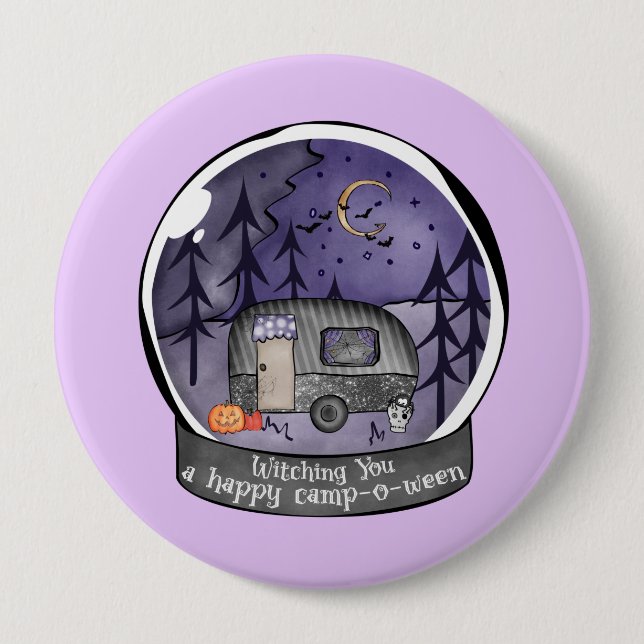 Badge Rond 10 Cm Camper d'Halloween en Snowball (Devant)