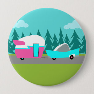 Badge Rond 10 Cm Camper Rétro / Bouton Remorque et Voiture