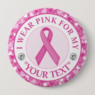 Badge Rond 10 Cm Cancer du sein, je porte du rose pour la sensibili