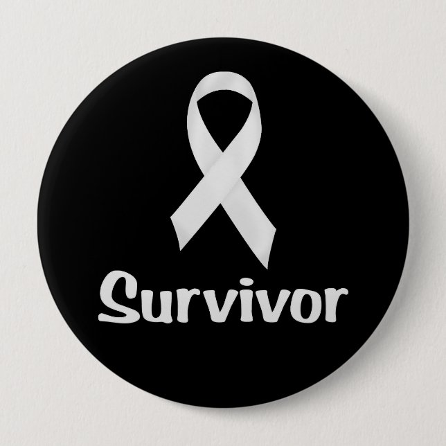 Badge Rond 10 Cm Cancer Survivant Blanc (Devant)