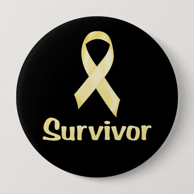 Badge Rond 10 Cm Cancer Survivant Jaune (Devant)