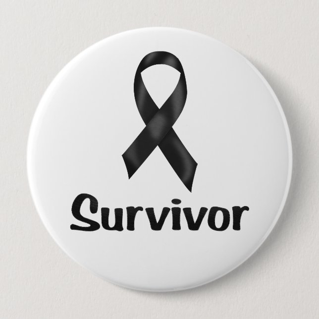 Badge Rond 10 Cm Cancer Survivant Noir (Devant)