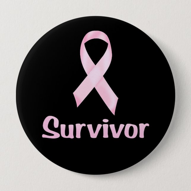 Badge Rond 10 Cm Cancer Survivant rose (Devant)