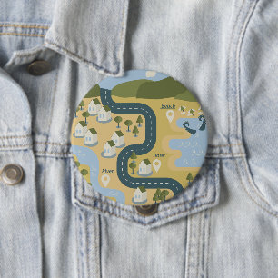 Badge Rond 10 Cm Caricature élégante paysage carte de voyage