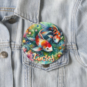 Badge Rond 10 Cm Carpeaux de Koi Chanceux Personnalisés Aquarelle F