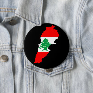 Badge Rond 10 Cm Carte du Liban avec drapeau