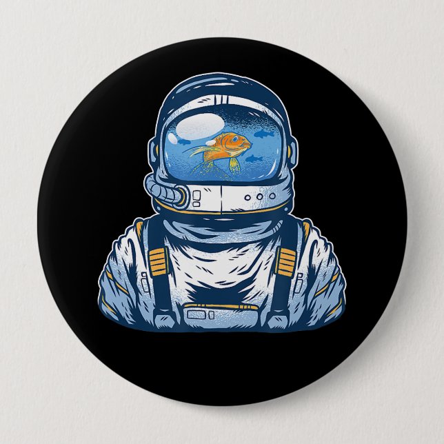 Badge Rond 10 Cm Casque de pêche de l'astronaute Goldfish Spaceman (Devant)