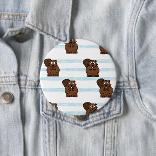 Badge Rond 10 Cm Castor sur bandes bleues