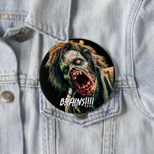 Badge Rond 10 Cm Cerveaux de zombie hurlant