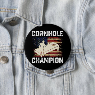 Badge Rond 10 Cm Champion de Cornhole Drapeau Américain USA 4 Juill