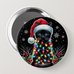 Badge Rond 10 Cm Chapeau de Père Noël de Noël Chat Noir Drôle