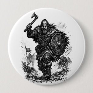 Badge Rond 10 Cm Charge du guerrier Viking - Bataille à l'encre