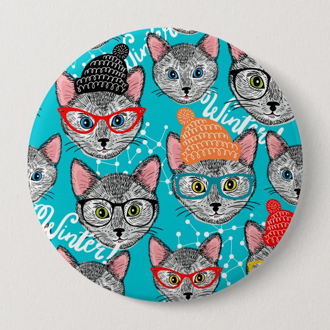 Badge Rond 10 Cm Chat dans le casquette (Devant)
