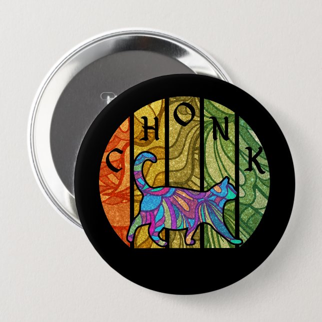 Badge Rond 10 Cm Chat psychédélique - Trippy Feline Art (Devant & derrière)