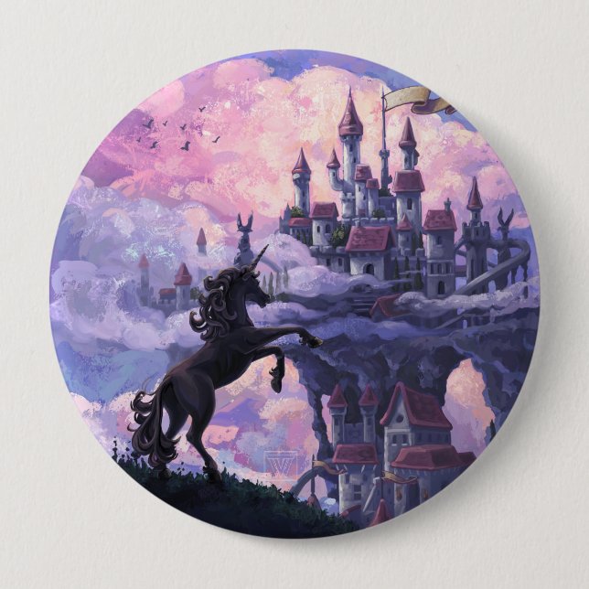 Badge Rond 10 Cm Château Licorne (Devant)
