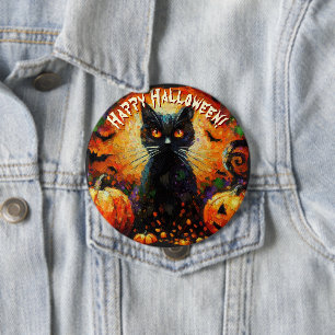 Badge Rond 10 Cm Chats noirs Chauves-souris Citrouilles Fantaisie P