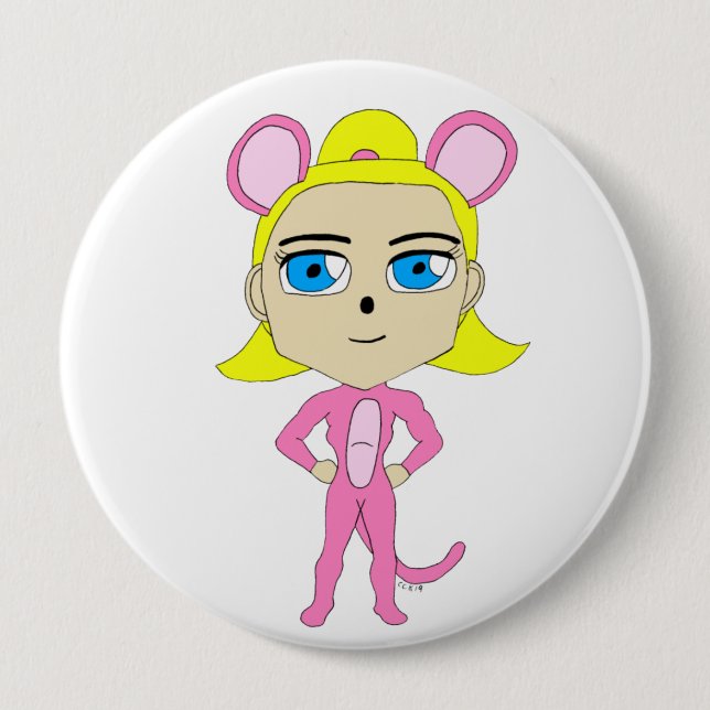 Badge Rond 10 Cm chatte rose (Devant)
