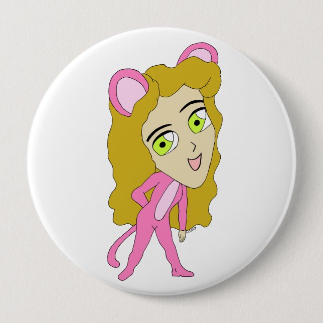 Badge Rond 10 Cm chatte rose (Devant)