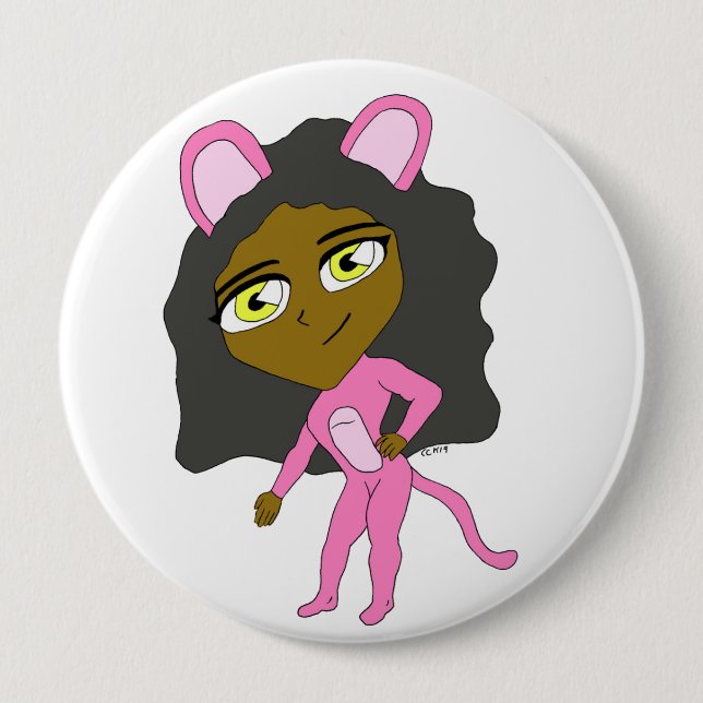 Badge Rond 10 Cm chatte rose (Devant)