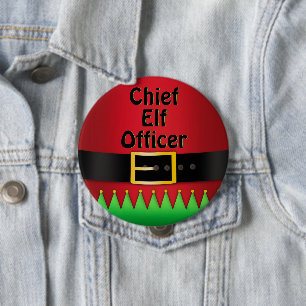 Badge Rond 10 Cm Chef Elfe Christmas Red Green