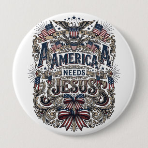 Badge Rond 10 Cm Chemise Vintage Patriotique America A Besoin De Jé