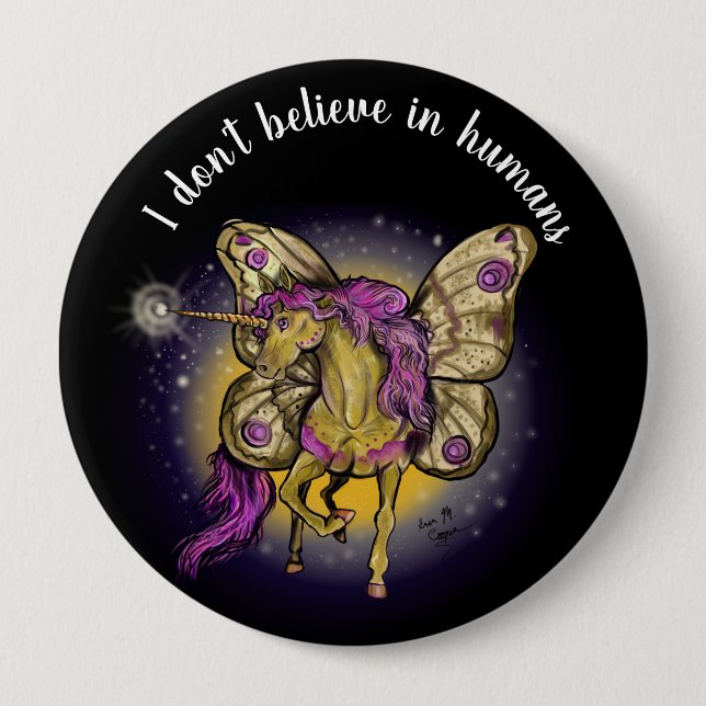 Badge Rond 10 Cm Cheval Fairy Jaune Empereur Moth (Devant)