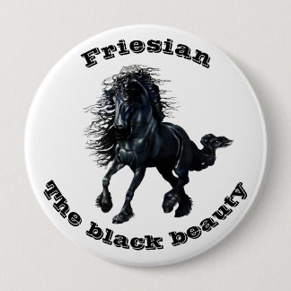 Badge Rond 10 Cm Cheval friésien, étalon de beauté noir