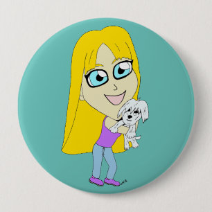 Badge Rond 10 Cm Chibi avec un chiot