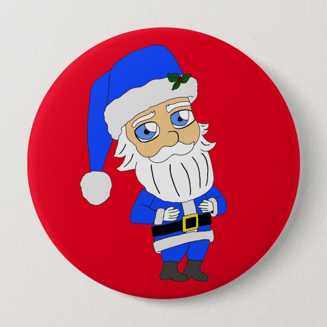 Badge Rond 10 Cm Chibi Blue Suit Père Noël (Devant)