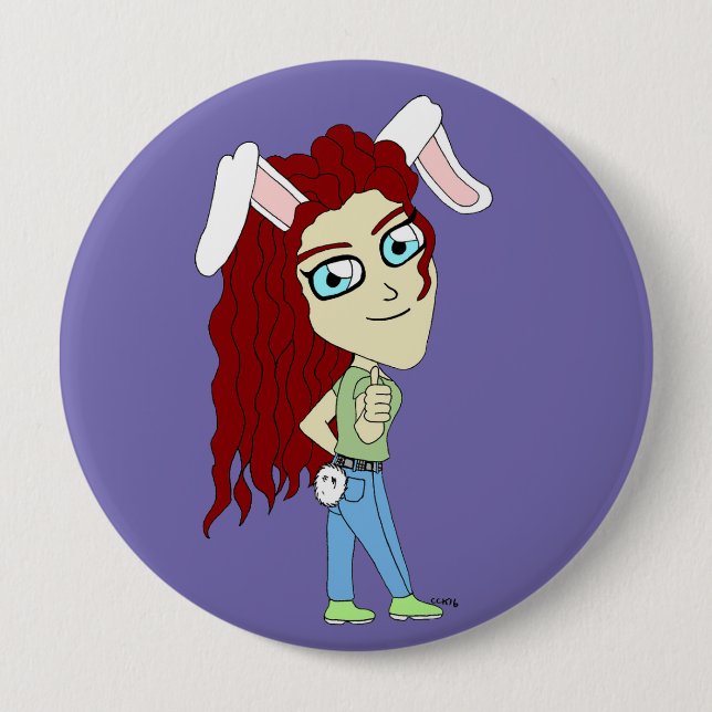 Badge Rond 10 Cm Chibi Bunnygirl donne des pouces (Devant)