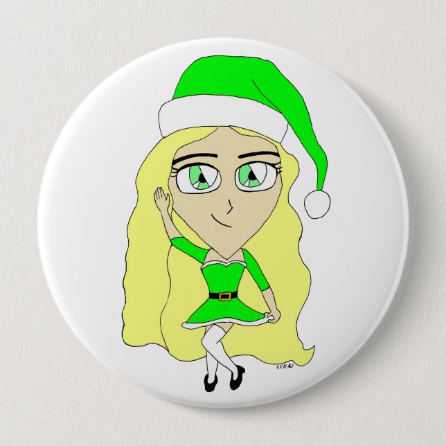 Badge Rond 10 Cm Chibi de Noël (Devant)