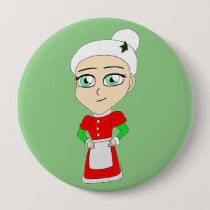 Badge Rond 10 Cm chibi mrs claus, bouton