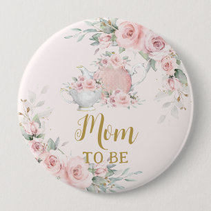 Badge Rond 10 Cm Chic Blush Rose Floral High Tea Party Maman à être