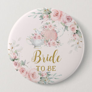 Badge Rond 10 Cm Chic Blush Rose Floral High Tea Party mariée à êtr