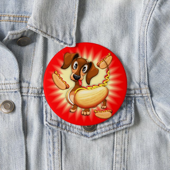 Badge Rond 10 Cm Chien chaud Dachshund (En situation)