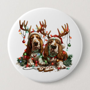 Badge Rond 10 Cm Chiens Basset Hound de Noël