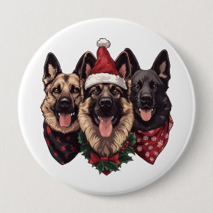 Badge Rond 10 Cm Chiens bergers allemands de Noël