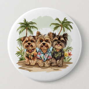 Badge Rond 10 Cm Chiens de Yorkshire Terrier Chemises hawaïennes