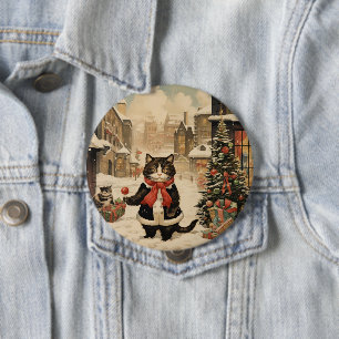 Badge Rond 10 Cm Christmas Kitty, Jour de la neige