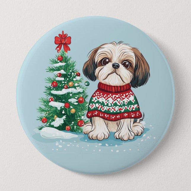 Badge Rond 10 Cm Christmas Shih Tzu Santa Dog (Devant)