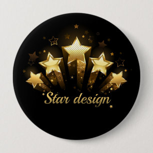 Badge Rond 10 Cm Cinq étoiles d'or en noir