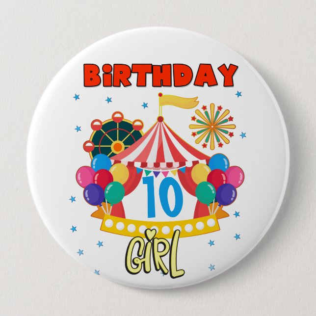 Badge Rond 10 Cm Cirque Carnaval Fête Fille Thème (Devant)