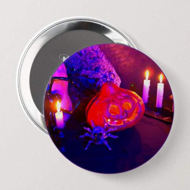 Badge Rond 10 Cm Citrouilles Halloween néon (Devant & derrière)