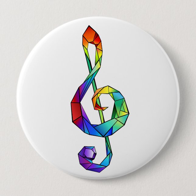 Badge Rond 10 Cm Clé de musique arc-en-ciel (Devant)