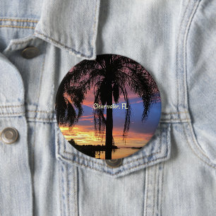 Badge Rond 10 Cm Clearwater, Florida landscape, palm trees,