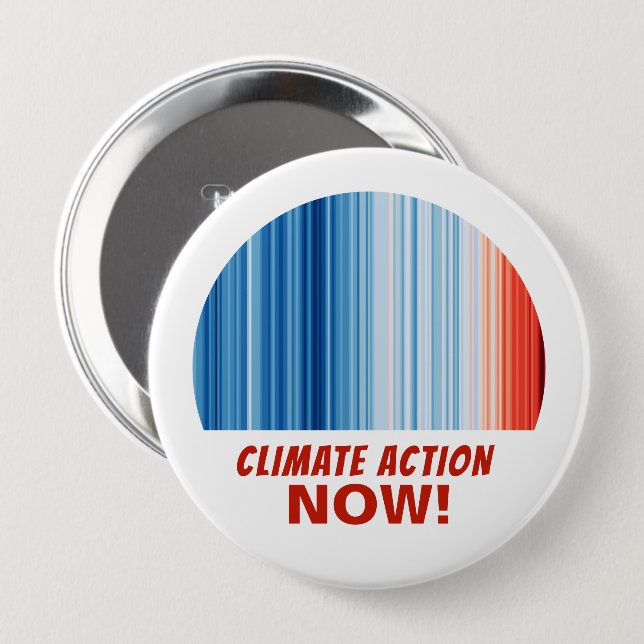 Badge Rond 10 Cm Climate Action Now ! Global Warming Stripes (Devant & derrière)