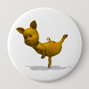 Badge Rond 10 Cm Cochon jaune Arabesque